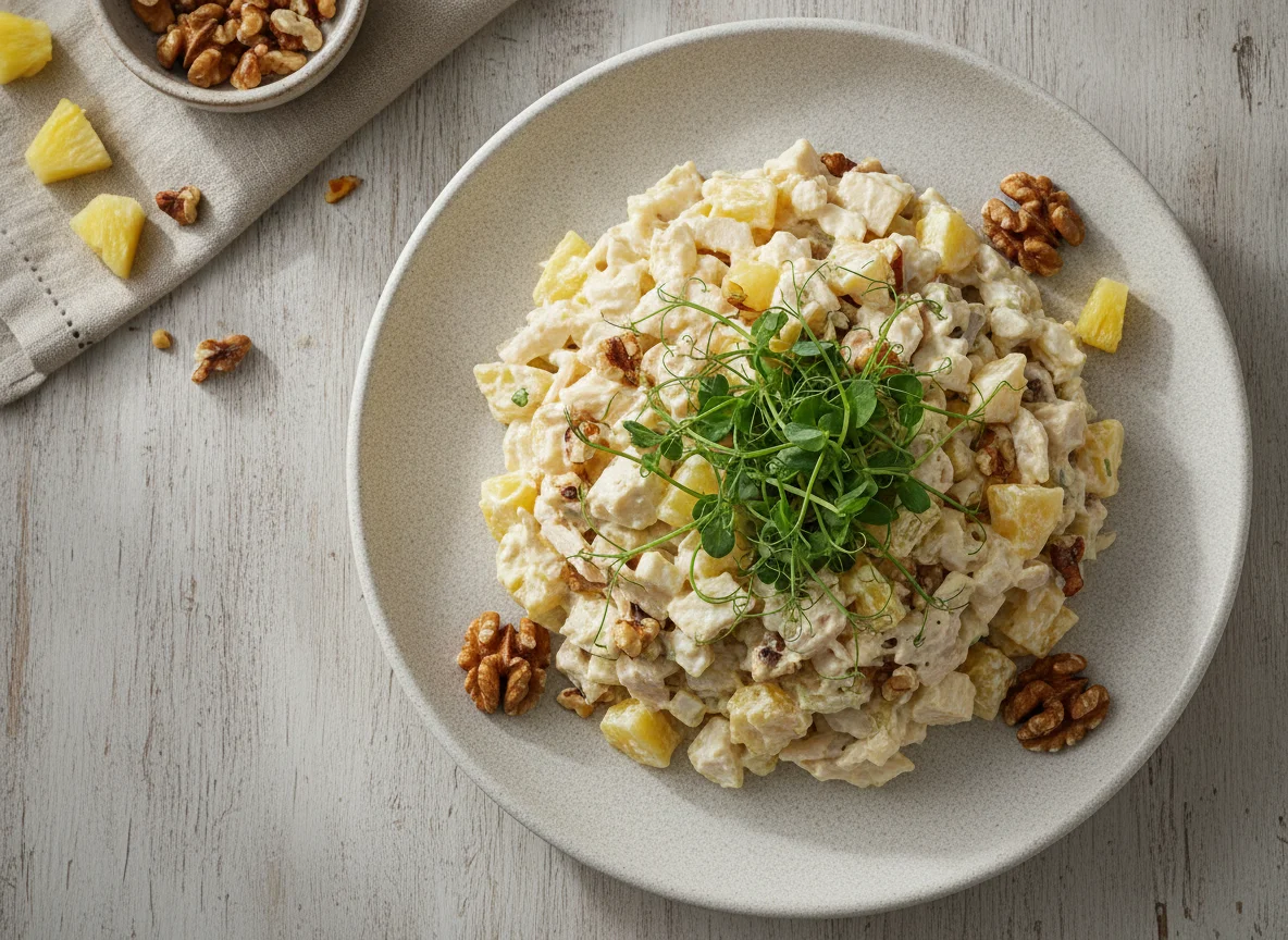 Салат с курицей, ананасом и грецким орехом photo