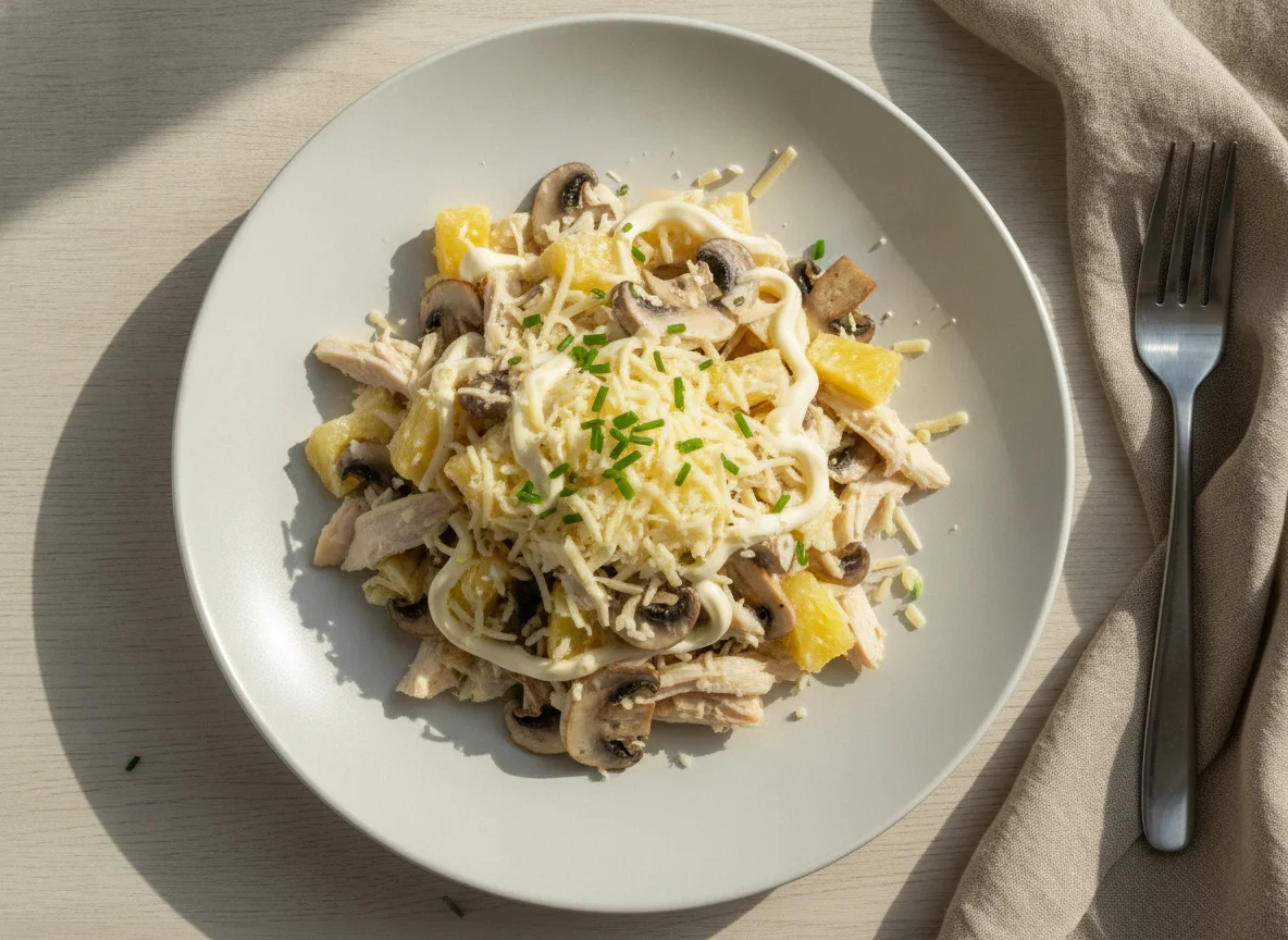 Салат с курицей, ананасом и грибами photo
