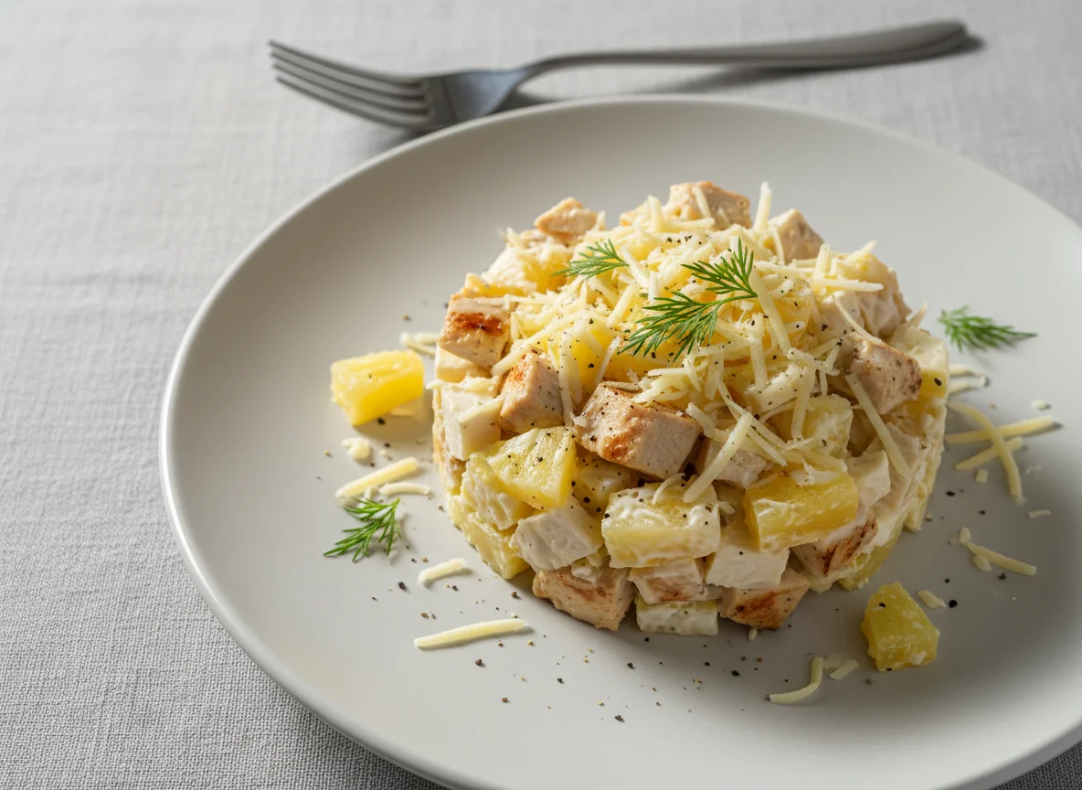 Салат с курицей, ананасом и сыром photo