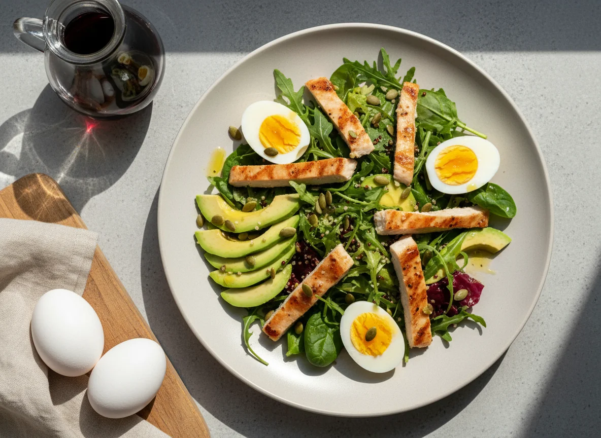 Салат с курицей, авокадо и яйцом photo