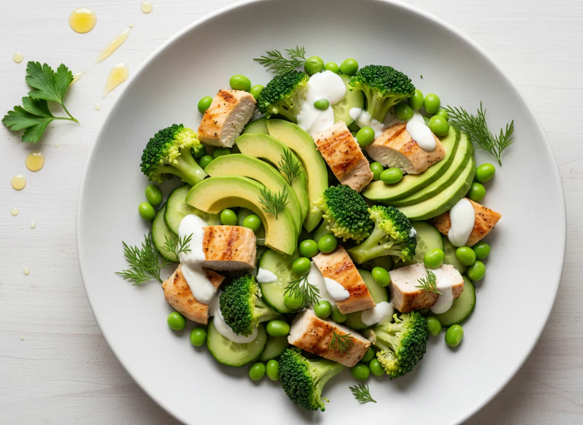 Салат с курицей, авокадо и брокколи photo