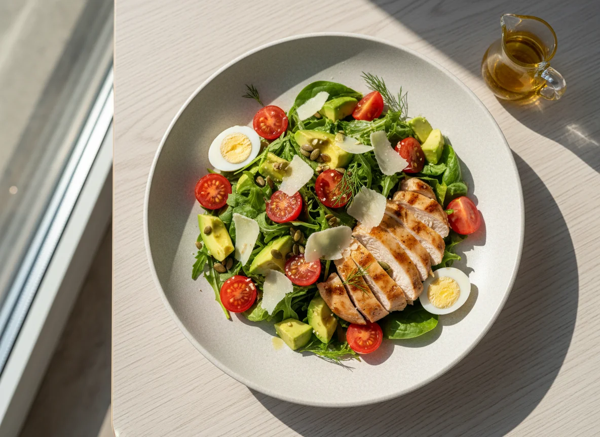 Салат с курицей, авокадо и помидорами черри photo