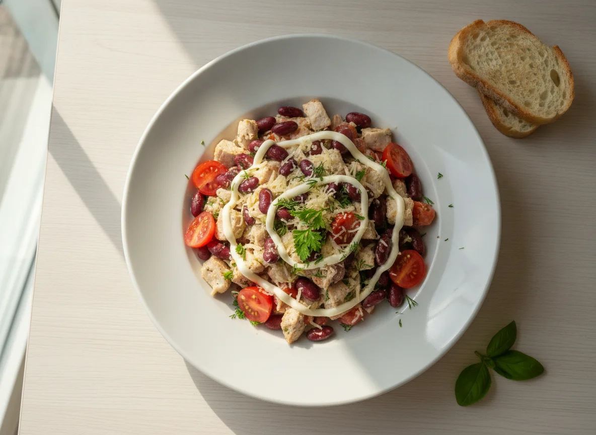 Салат с курицей, фасолью и томатами photo