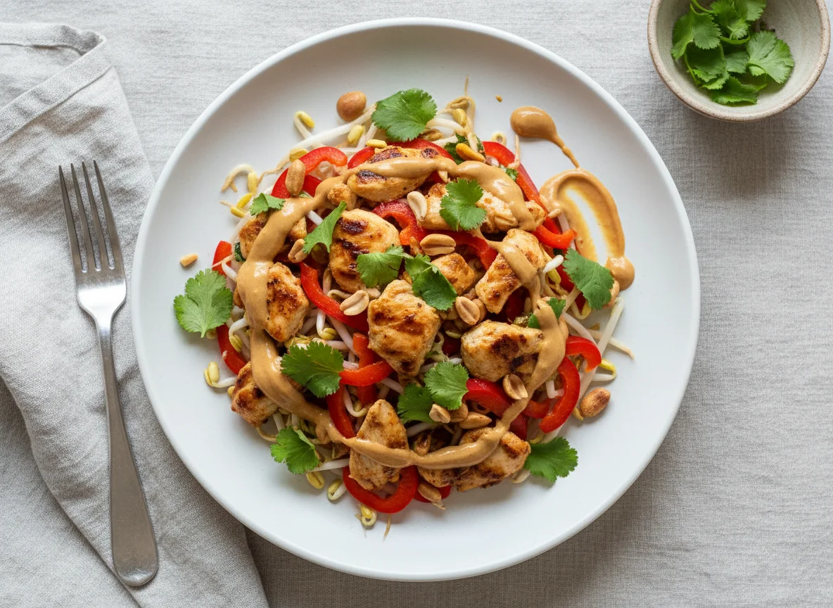 Салат с курицей и арахисовым соусом photo