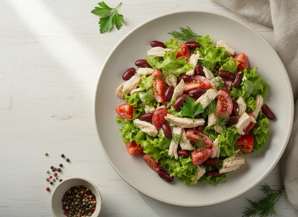Салат с курицей и фасолью photo