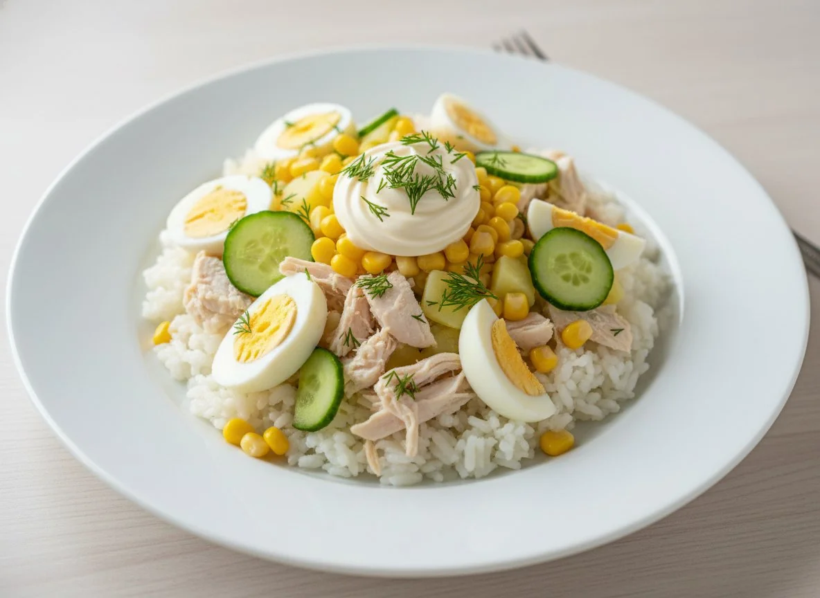 Салат с курицей и рисом photo