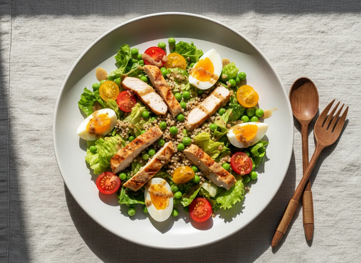 Салат с курицей, киноа и овощами photo