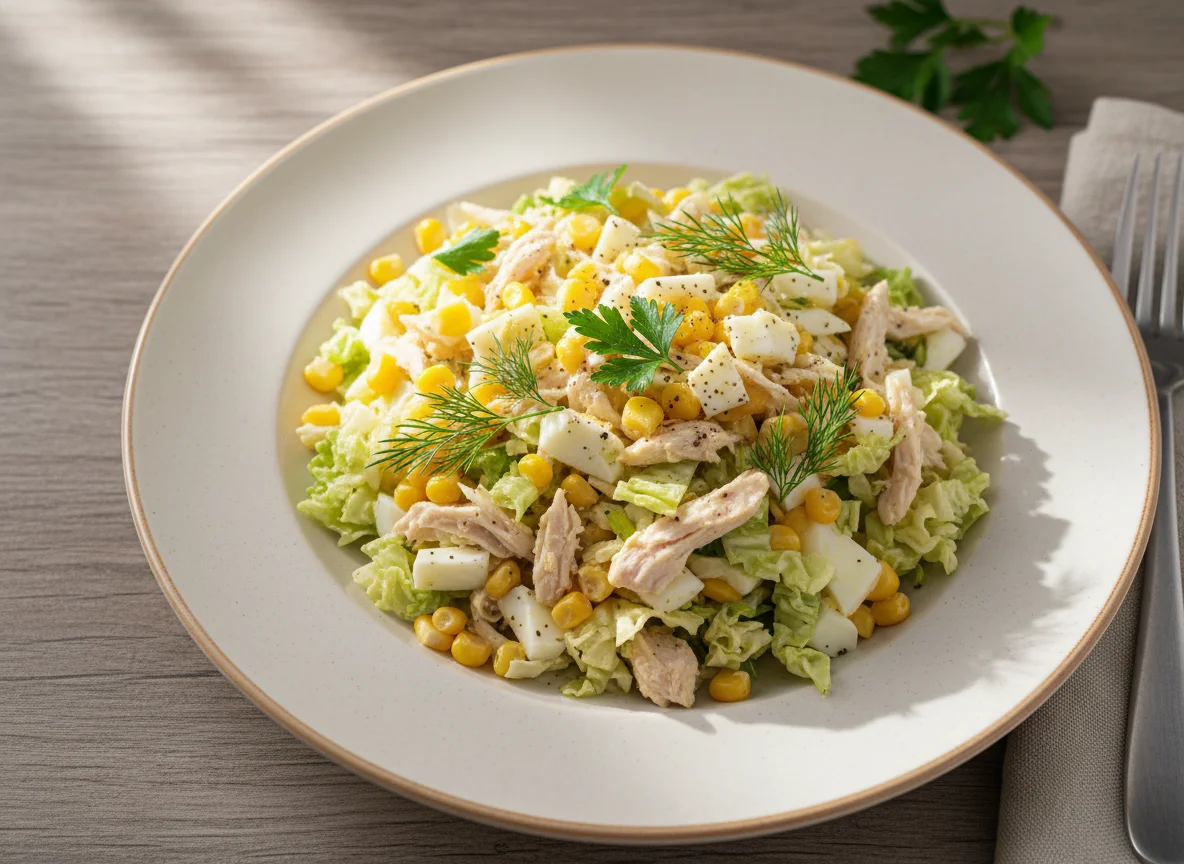 Салат с курицей, кукурузой и яйцом photo