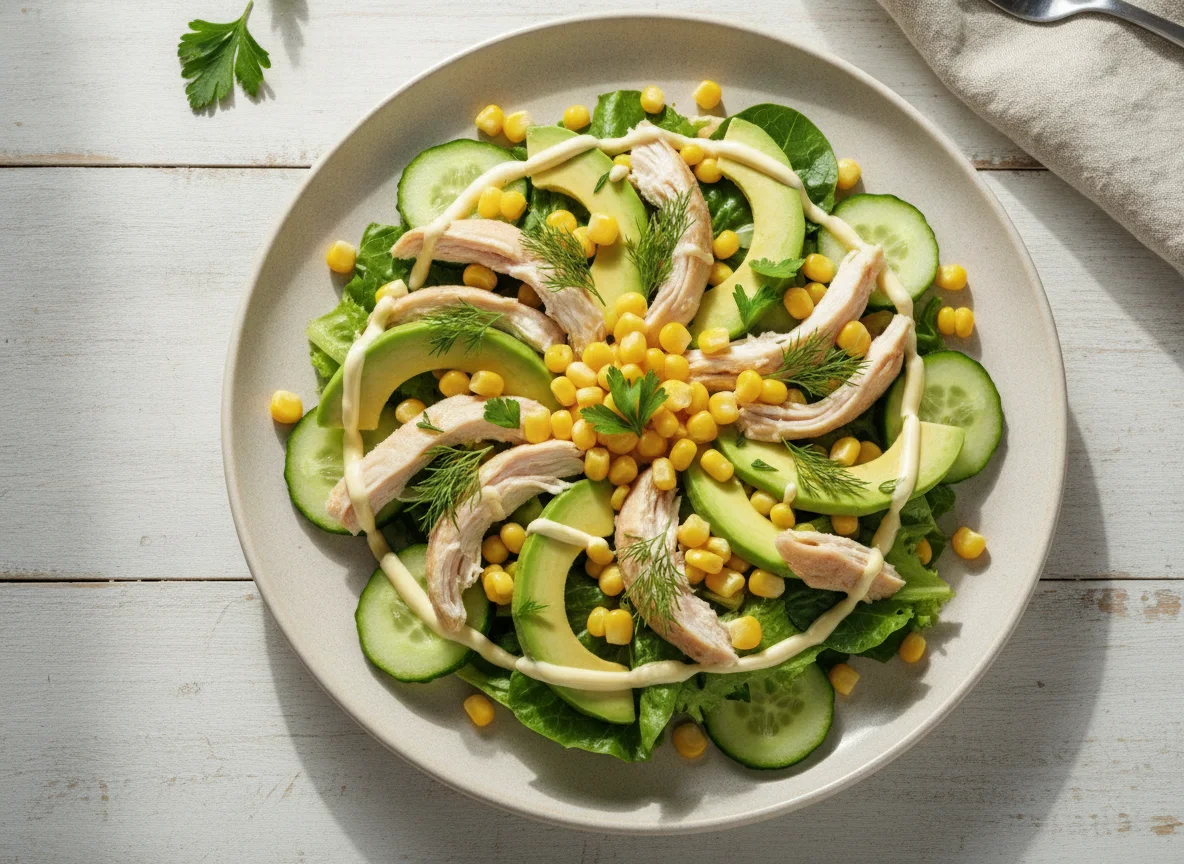 Салат с курицей, кукурузой и авокадо photo