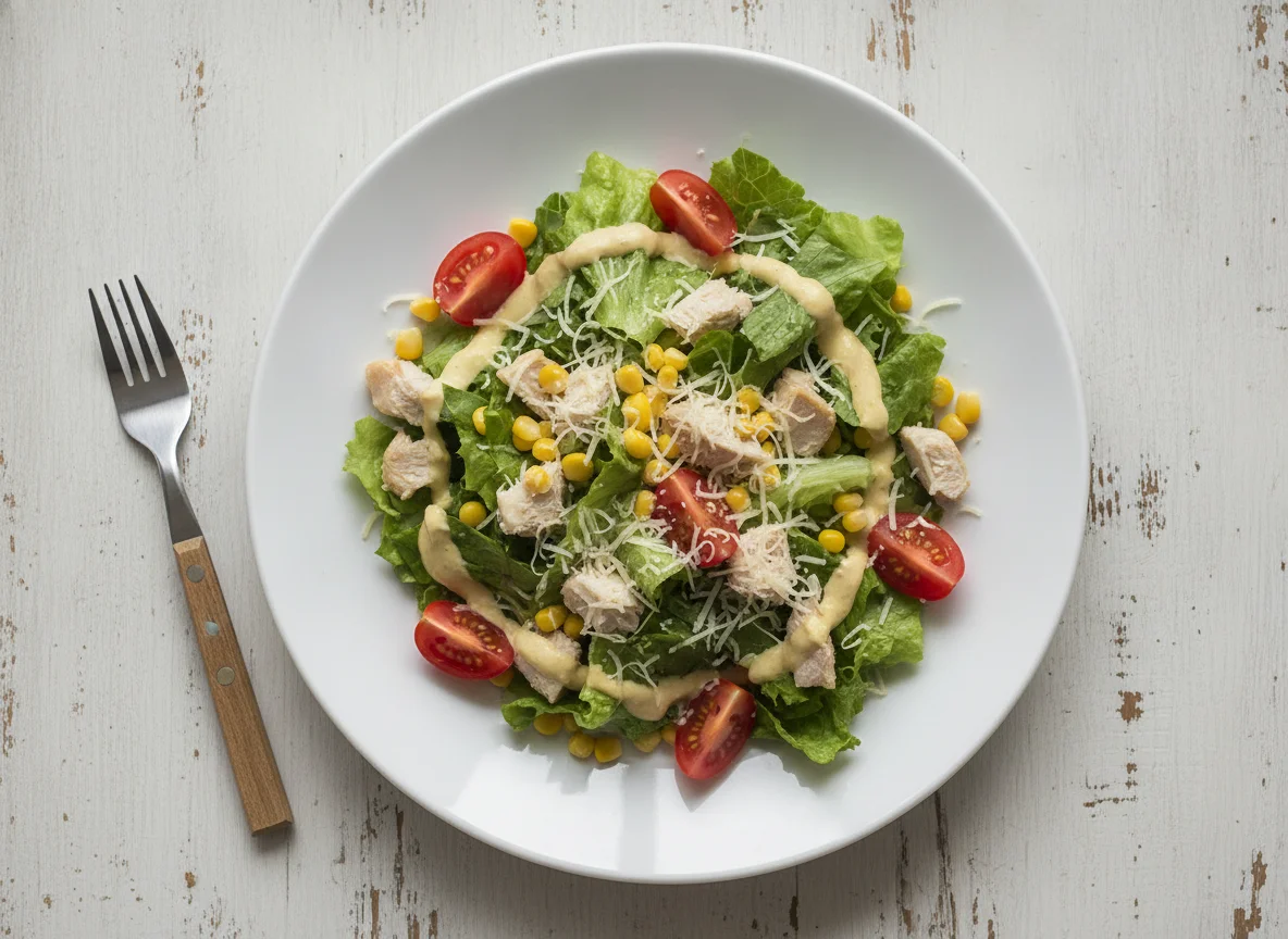Салат с курицей, кукурузой и черри photo