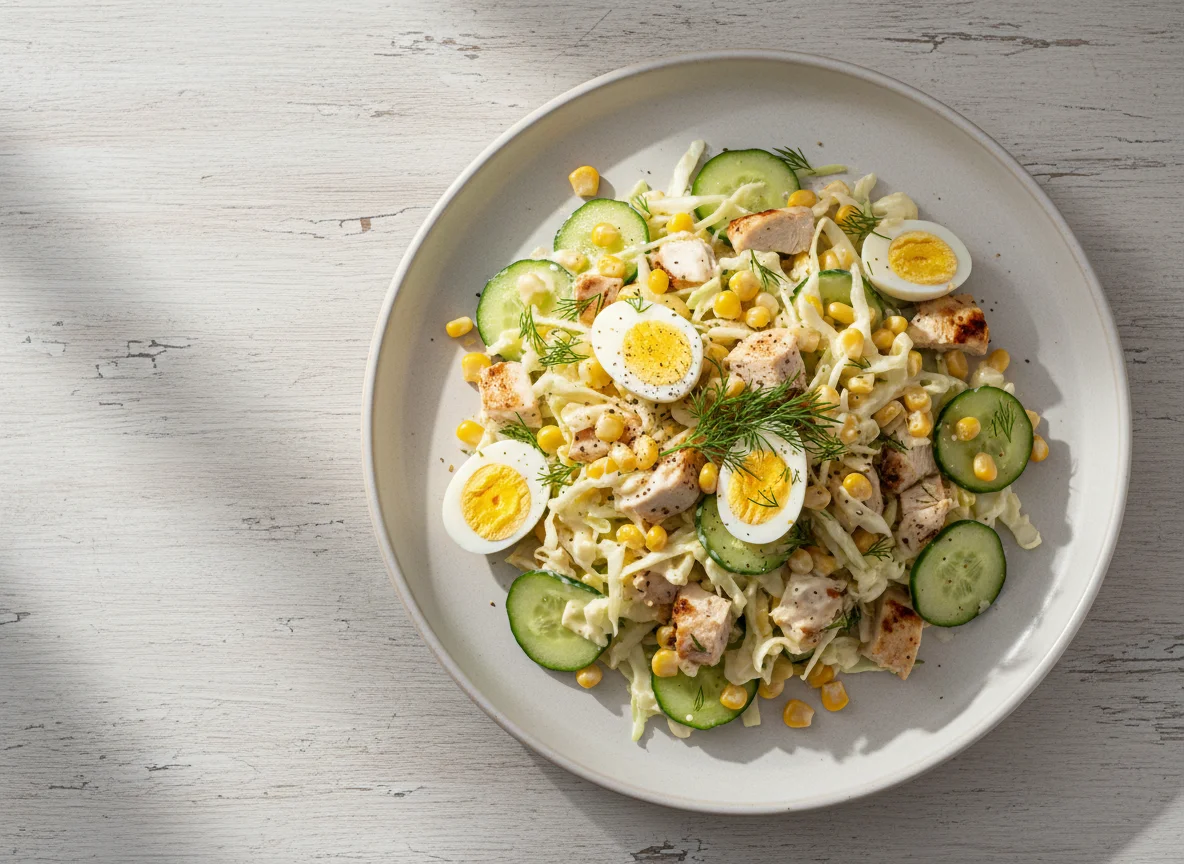 Салат с курицей, кукурузой и овощами photo