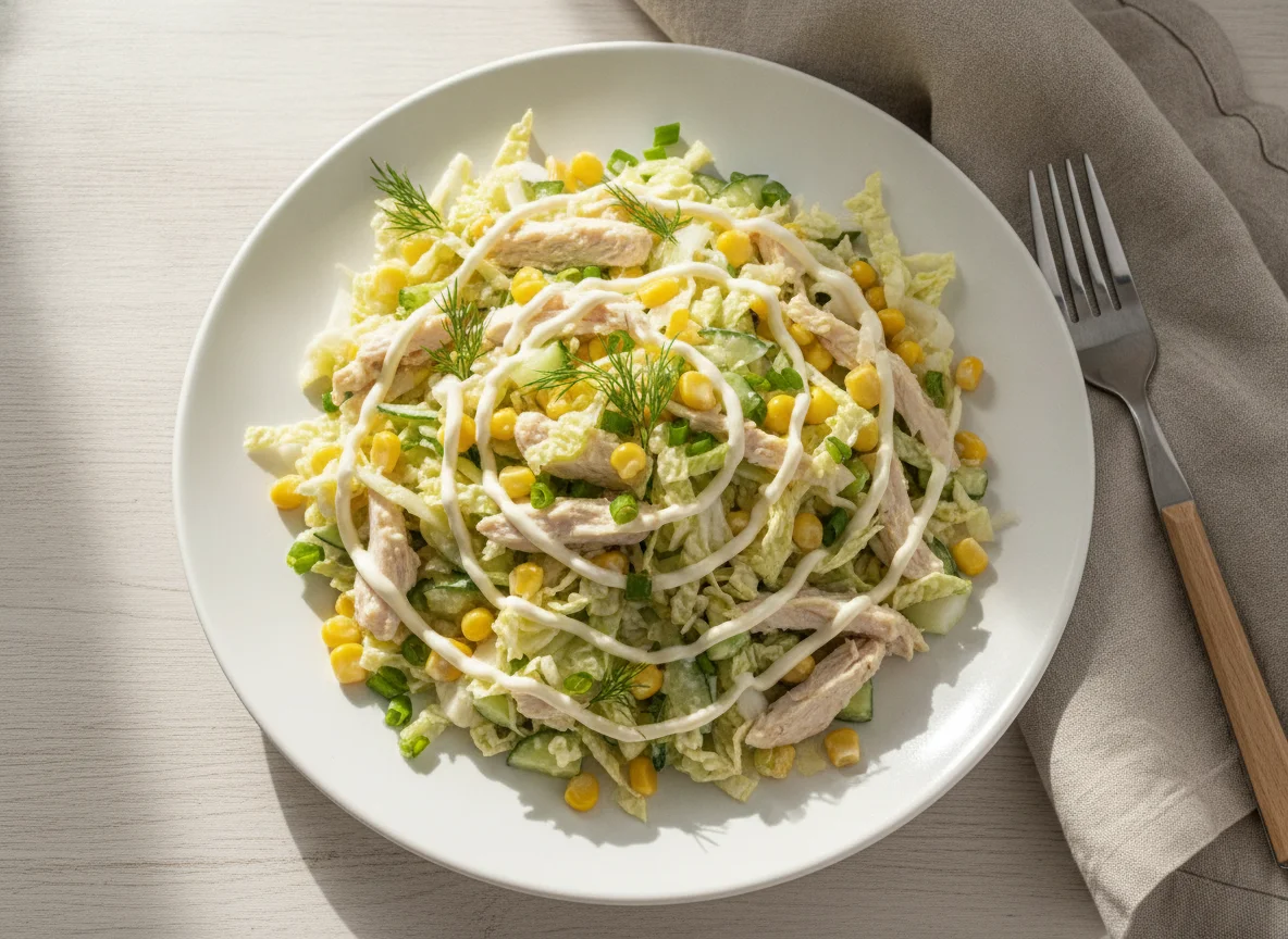 Салат с курицей, кукурузой и пекинской капустой photo