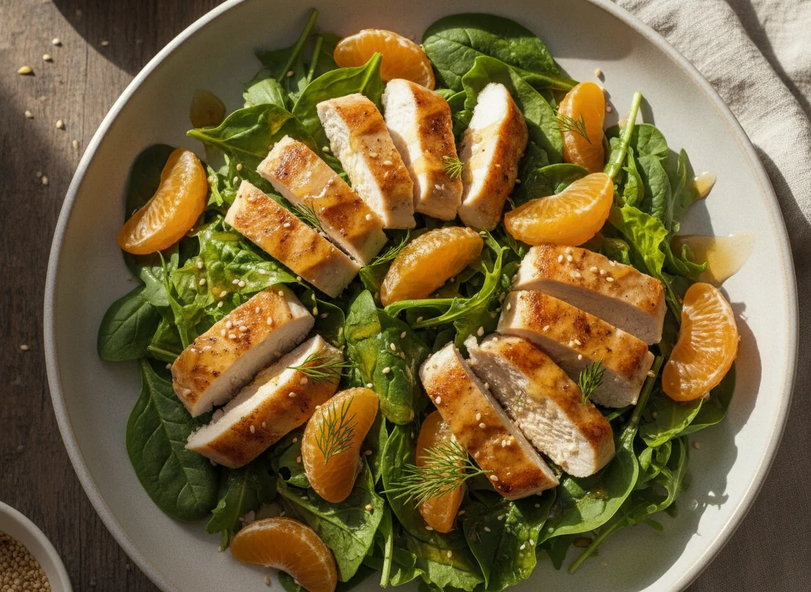 Салат с курицей, мандарином и медовой заправкой photo