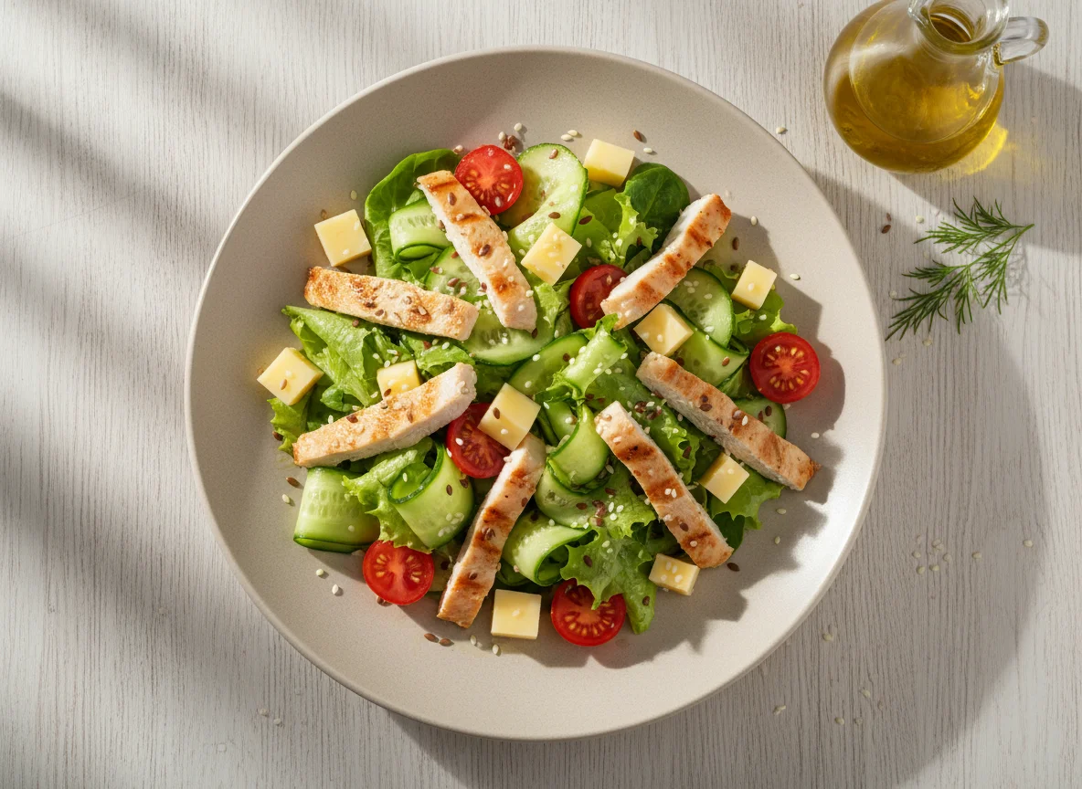 Салат с курицей, огурцами и сыром photo