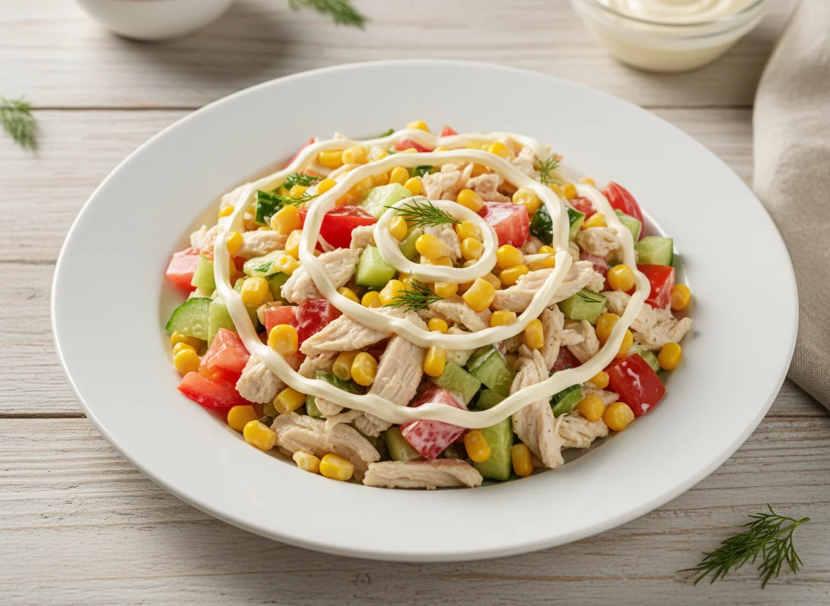 Салат с курицей, овощами и майонезом photo