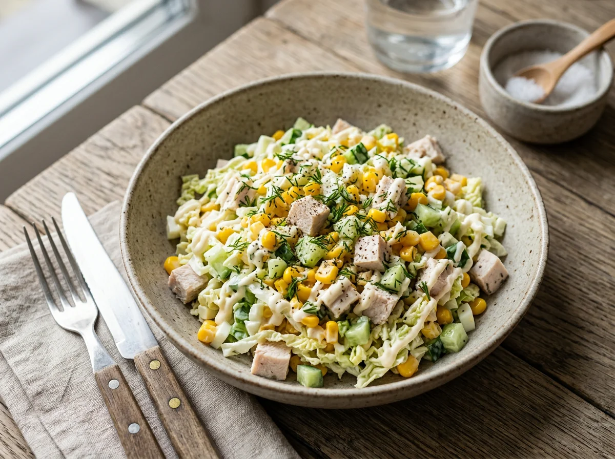 Салат с курицей, пекинской капустой и кукурузой photo