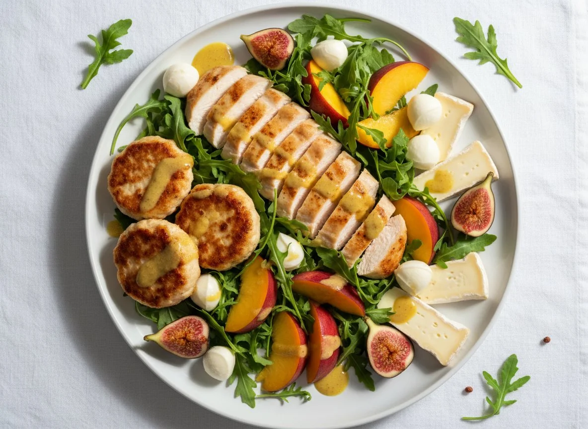 Салат с курицей, персиками и инжир с сыром photo