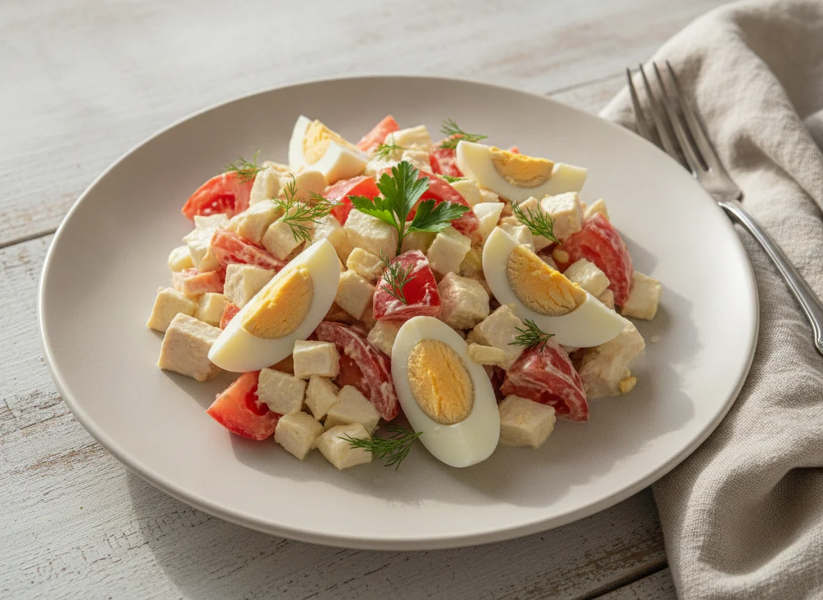 Салат с курицей, помидорами и яйцом photo