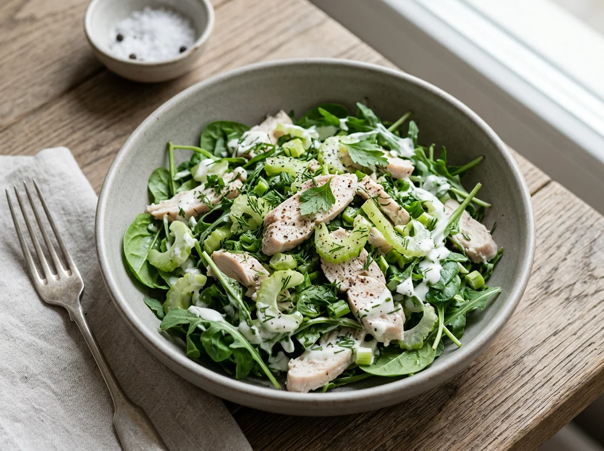 Салат с курицей, сельдереем и зеленью photo