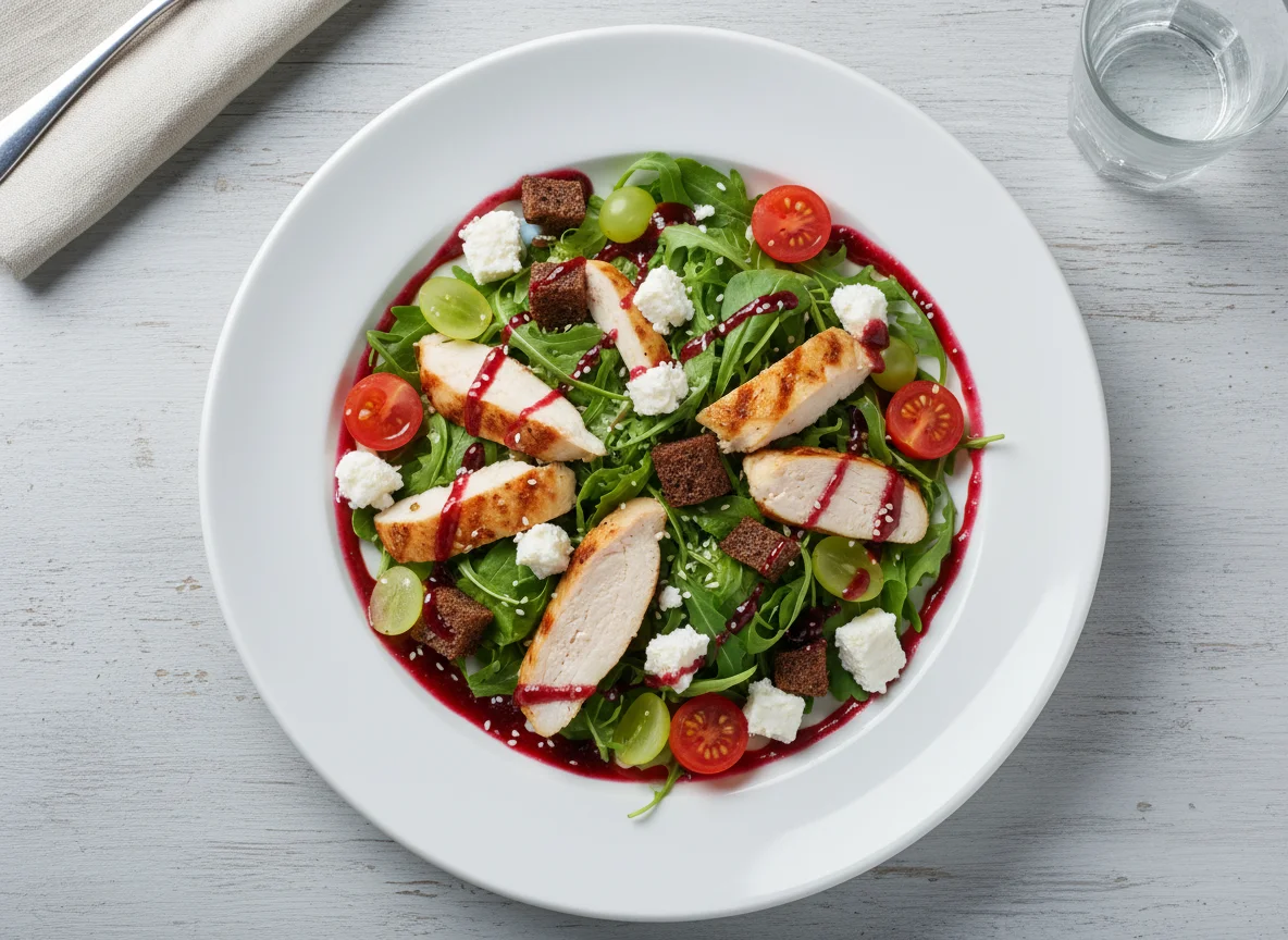 Салат с курицей, сыром фета и виноградом photo