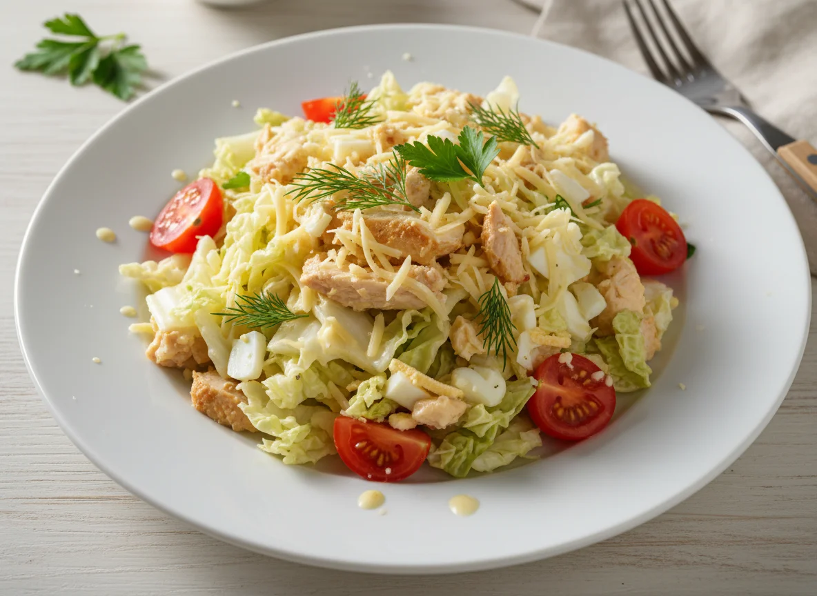 Салат с курицей, сыром и овощами photo