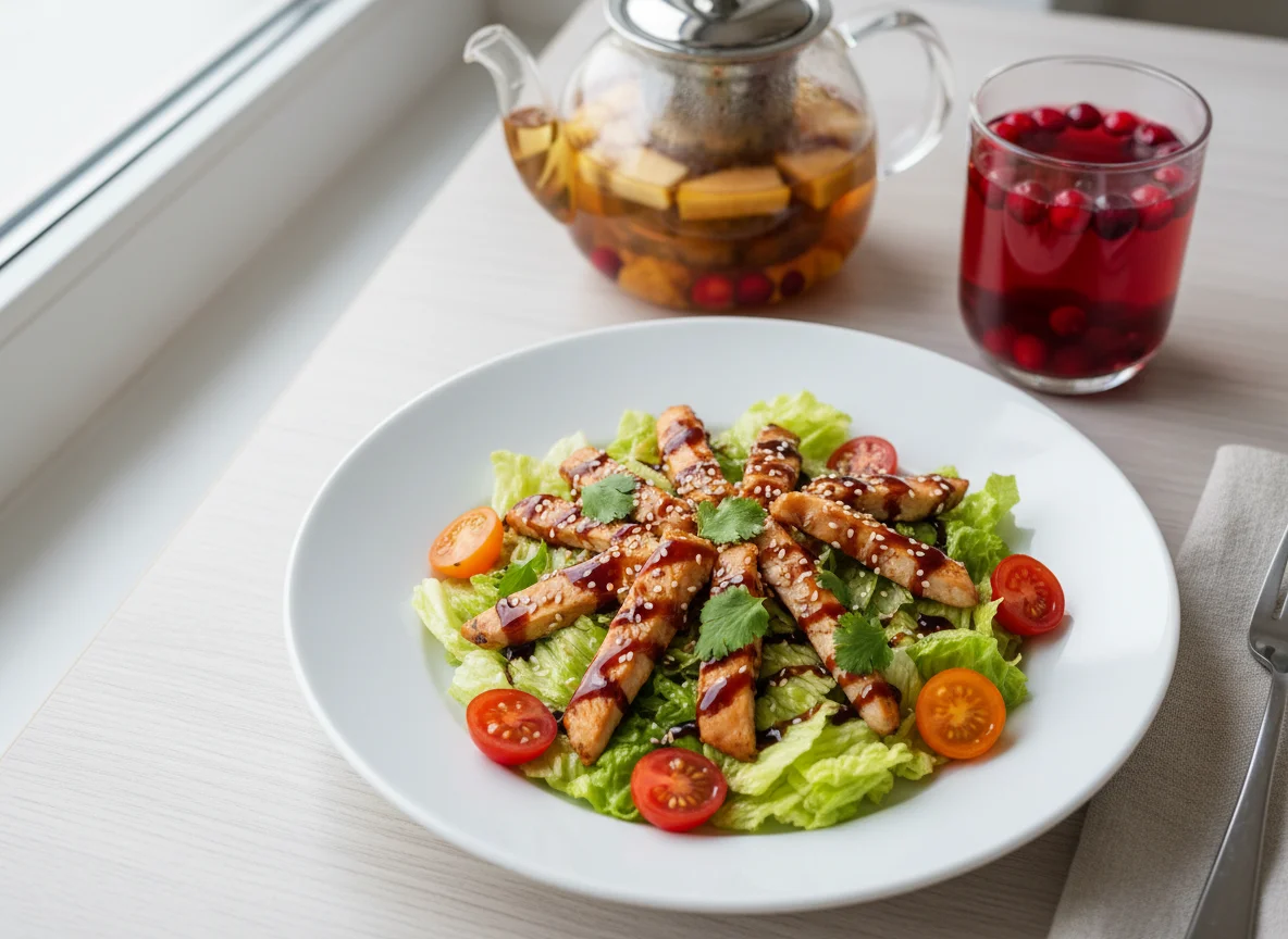 Салат с курицей терияки и чаем photo