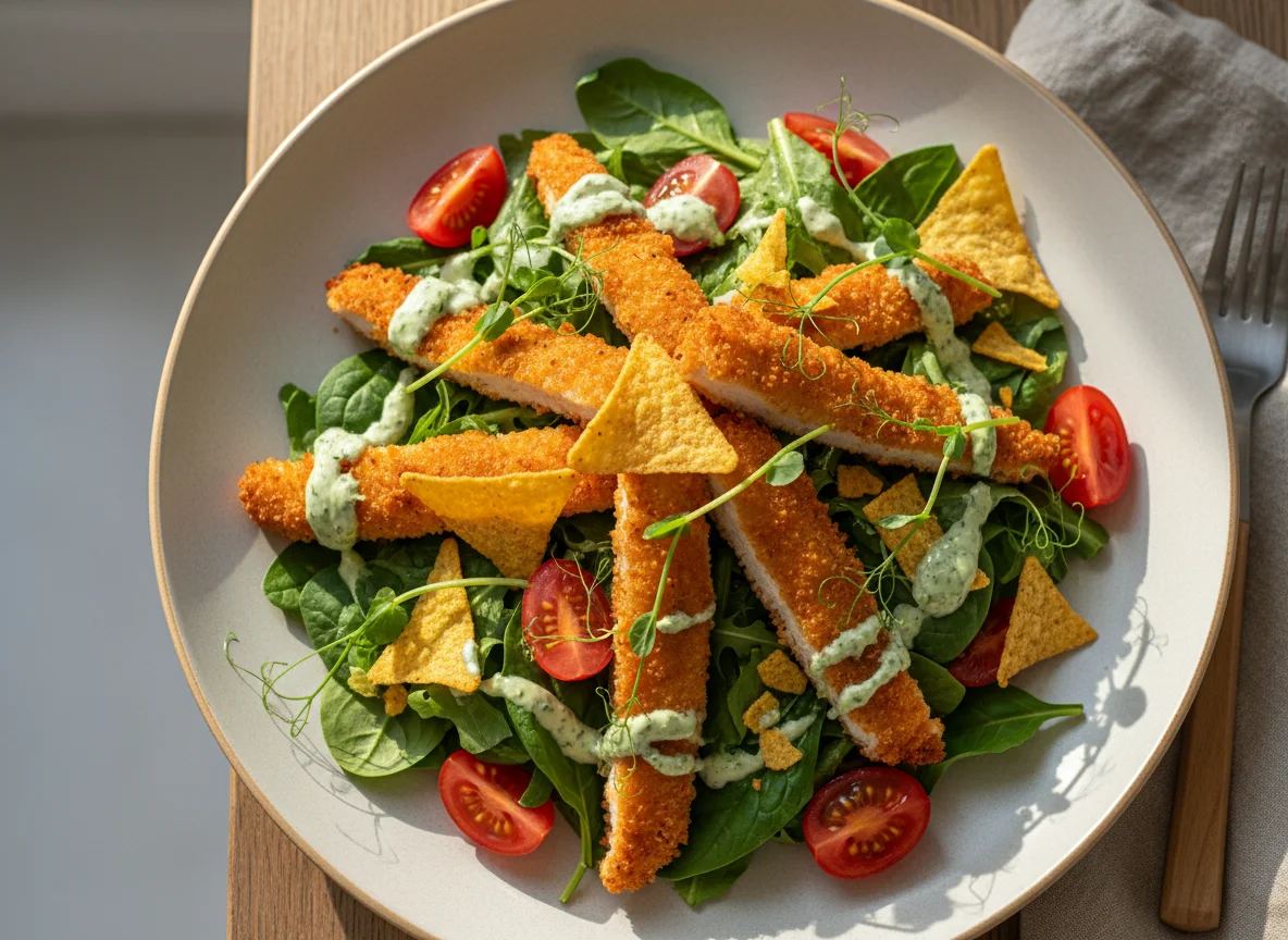 Салат с курицей в панировке photo