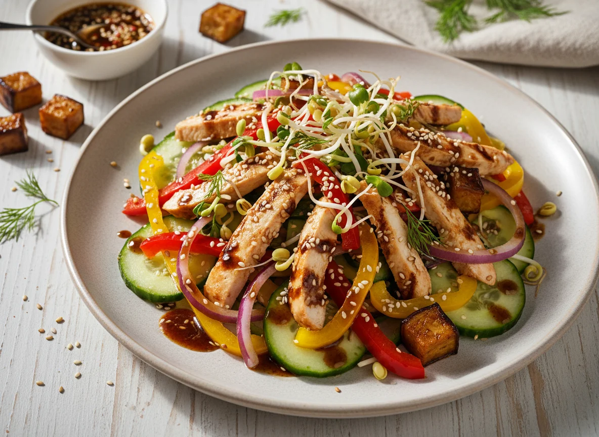 Салат с куриной грудкой и баклажанами photo