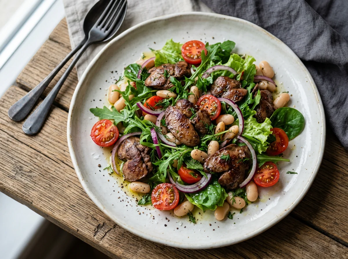 Салат с куриной печенью и овощами photo