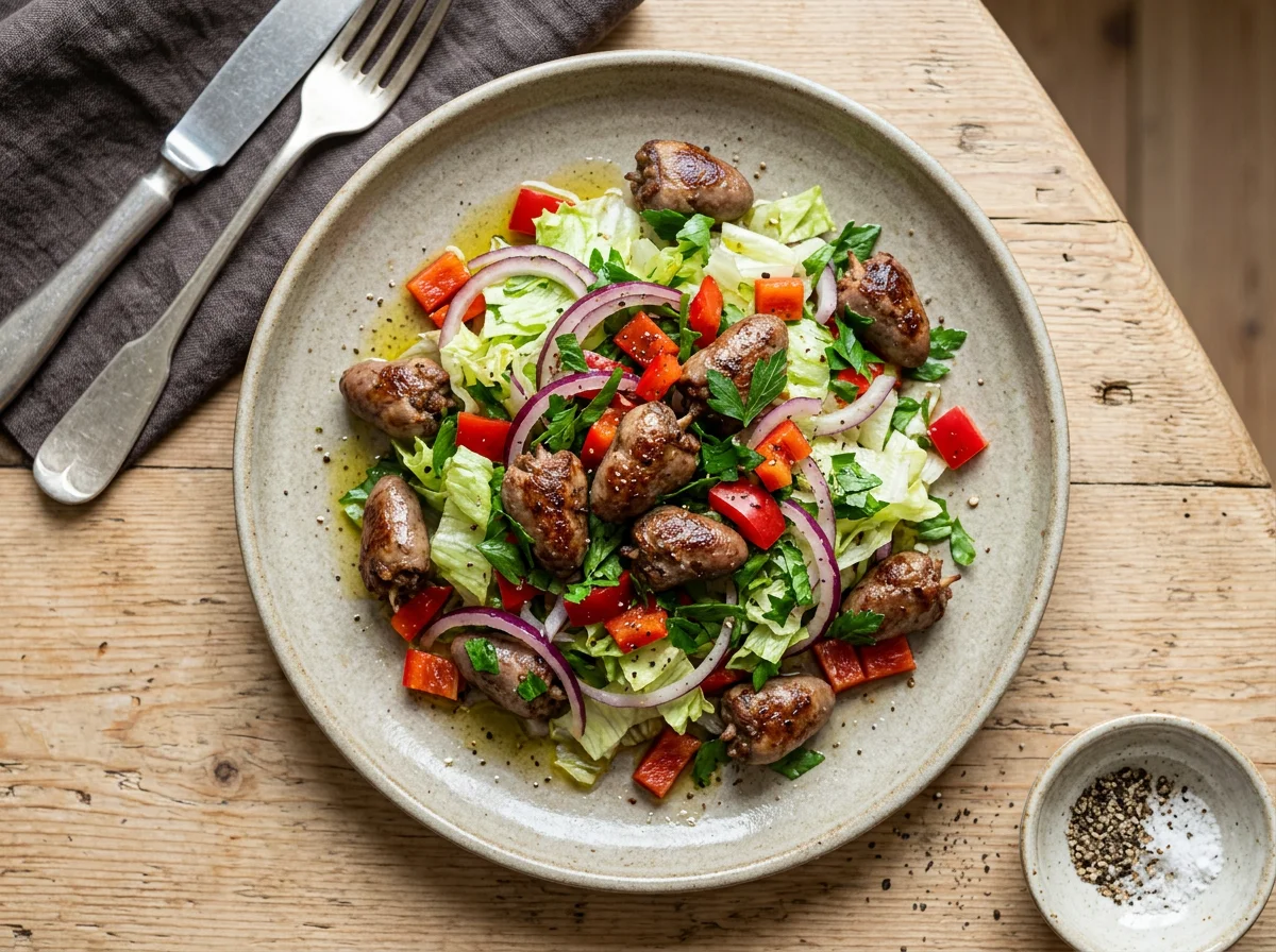 Салат с куриными сердечками photo