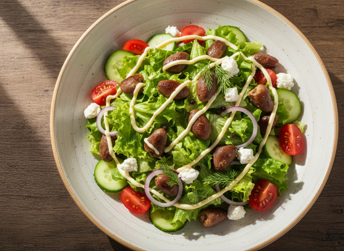 Салат с куриными сердечками и овощами photo