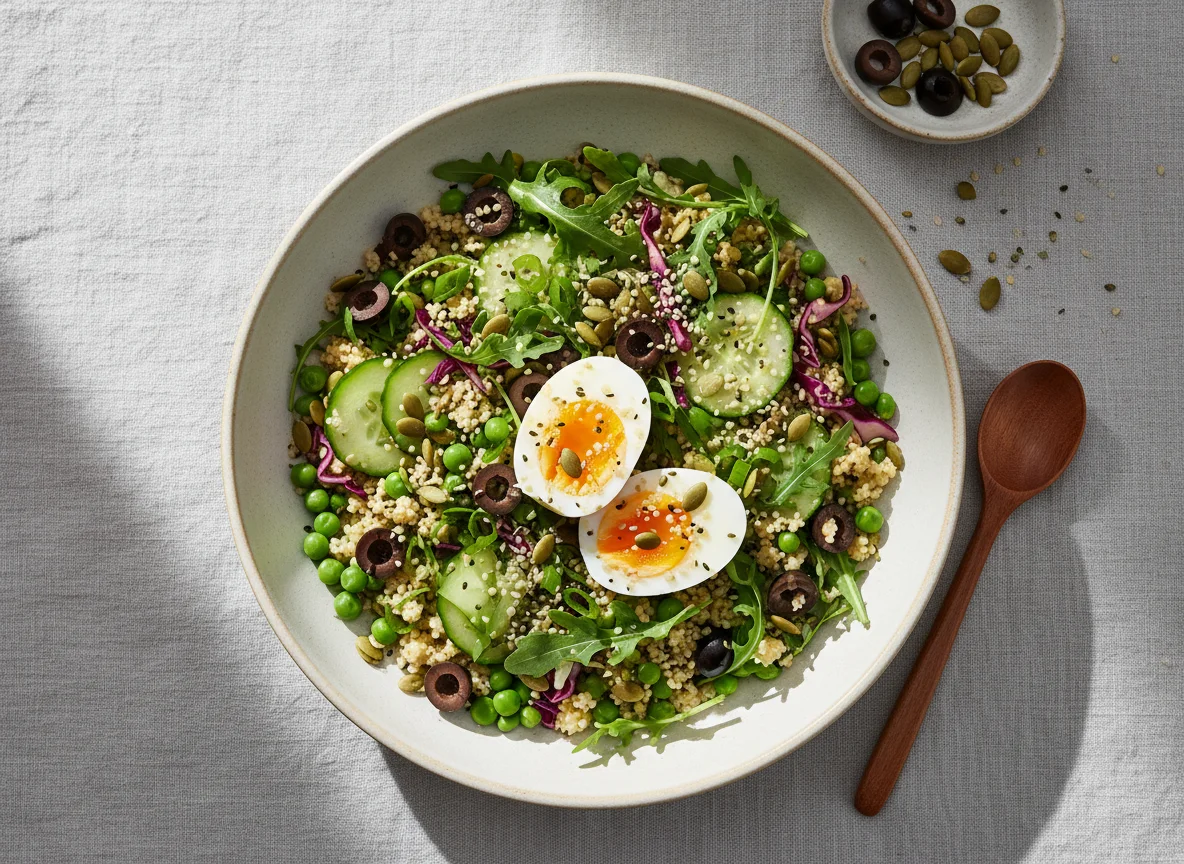 Салат с кускусом, яйцом и овощами photo