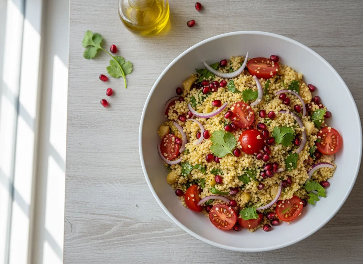 Салат с кускусом, томатами и гранатом photo