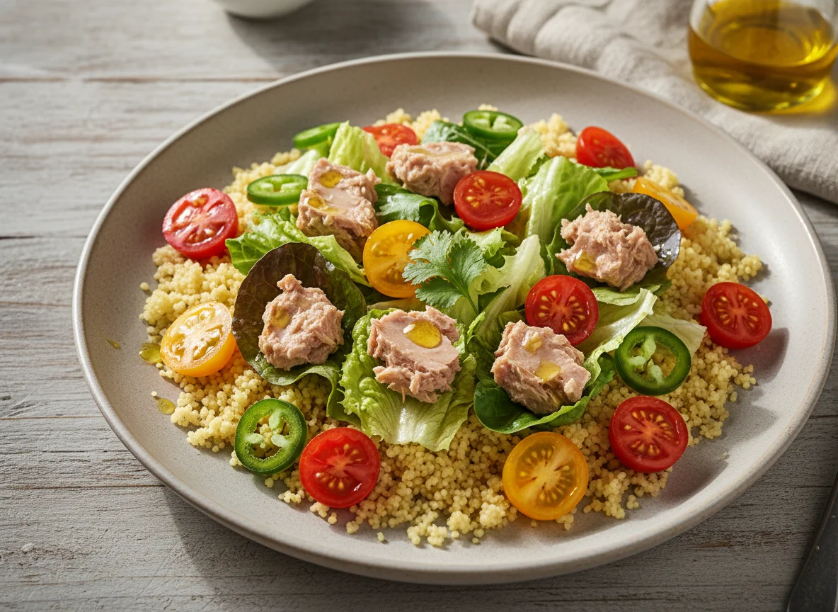 Салат с кускусом, тунцом и халапеньо photo
