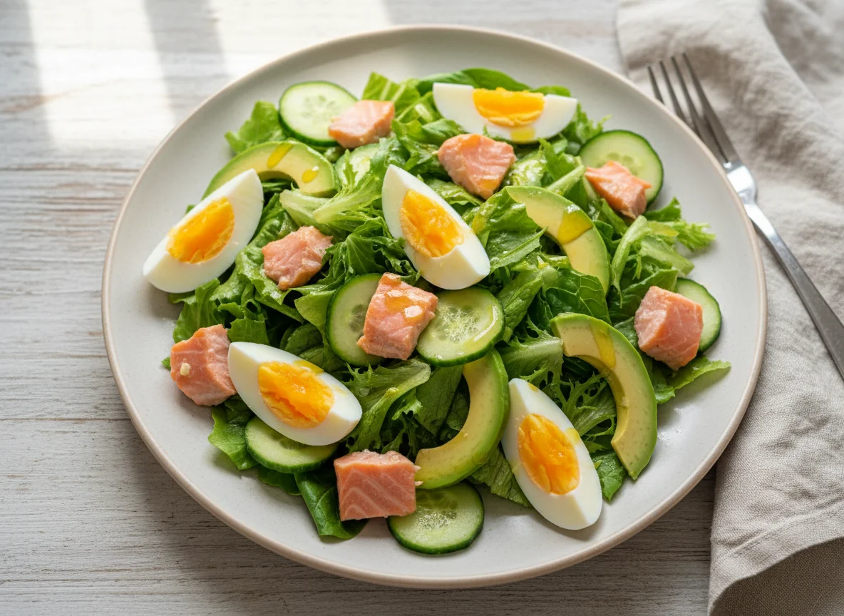 Салат с лососем, авокадо и яйцом photo
