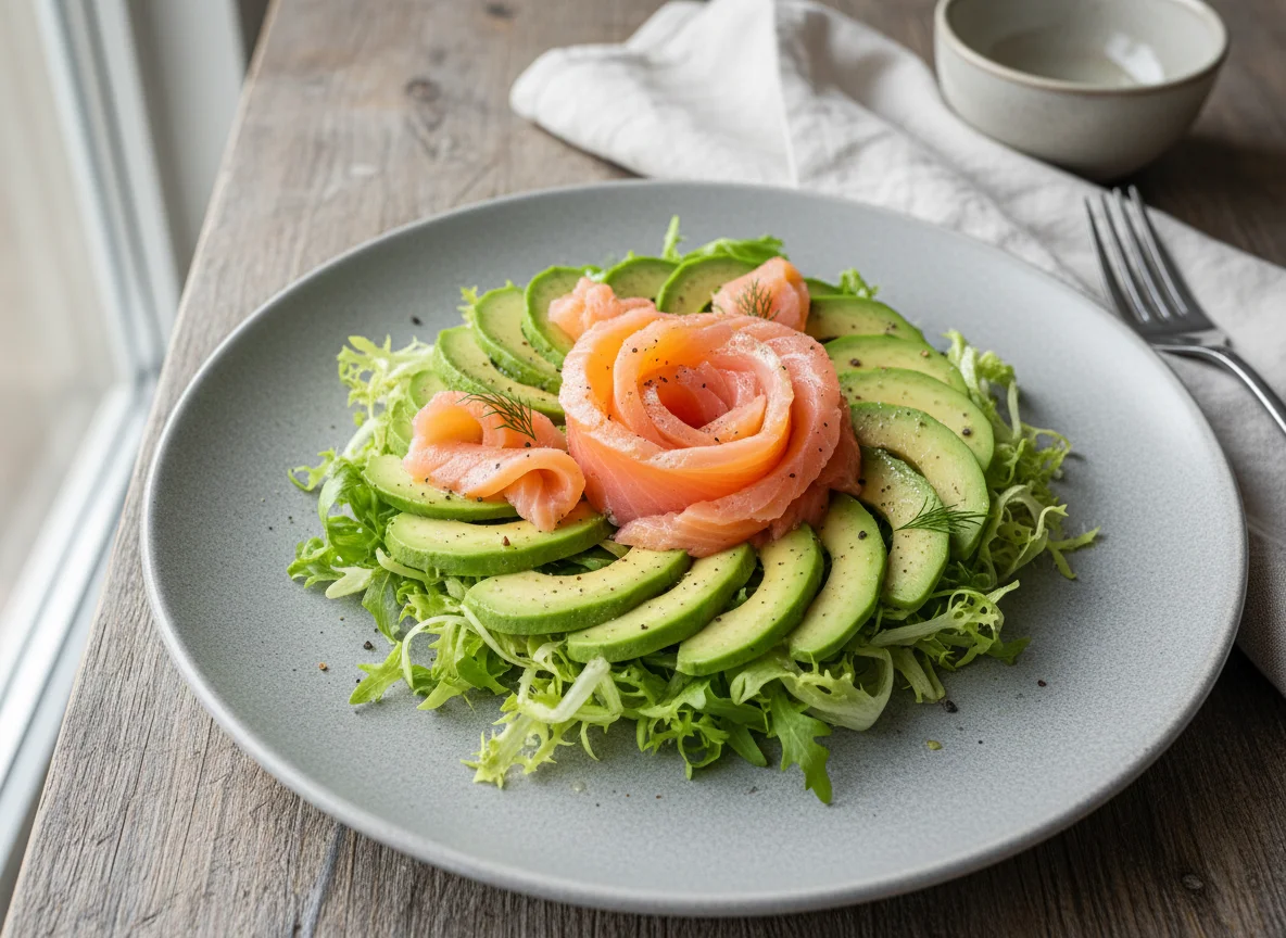 Салат с лососем и авокадо photo