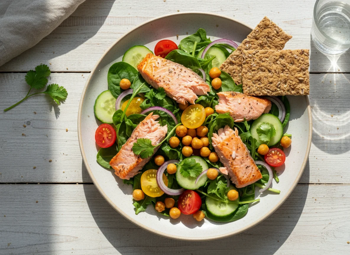 Салат с лососем и хлебцами photo