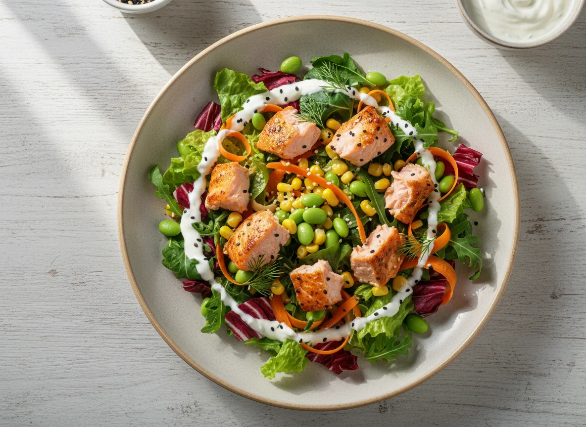 Салат с лососем и овощами photo