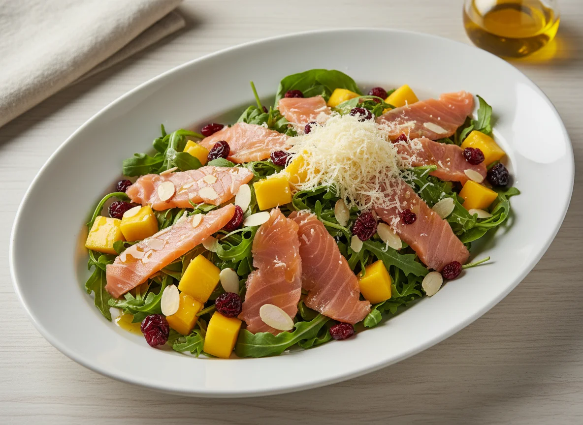 Салат с лососем, манго и рукколой photo