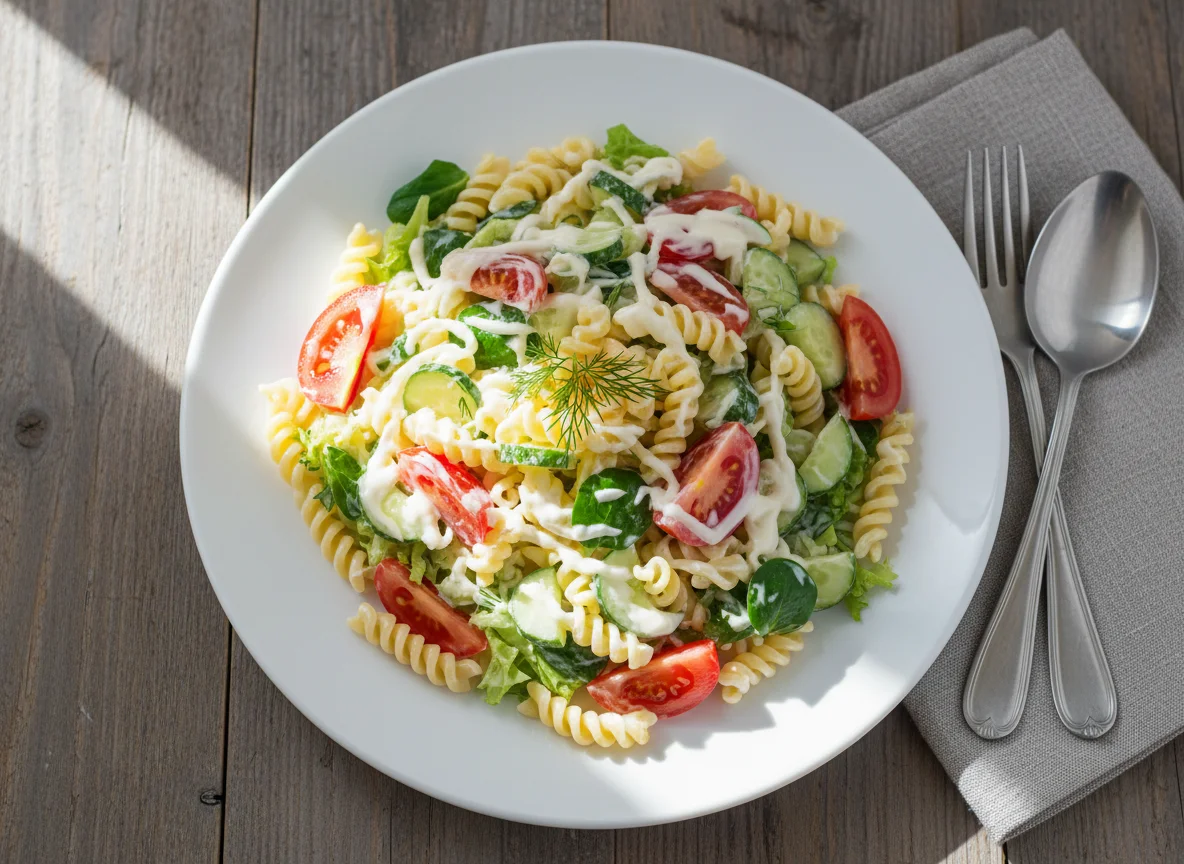 Салат с макаронами и овощами photo