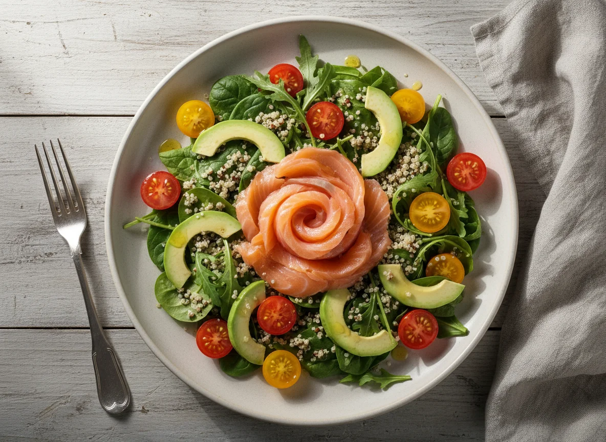 Салат с малосольным лососем photo