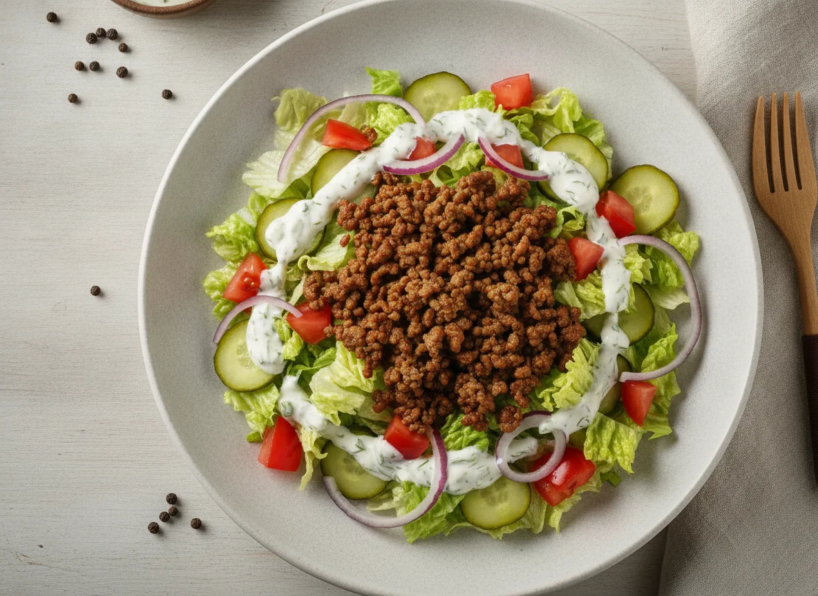 Салат с мясным фаршем и овощами photo