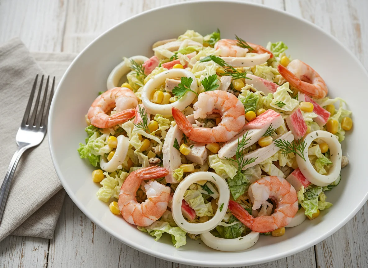 Салат с морепродуктами и курицей photo