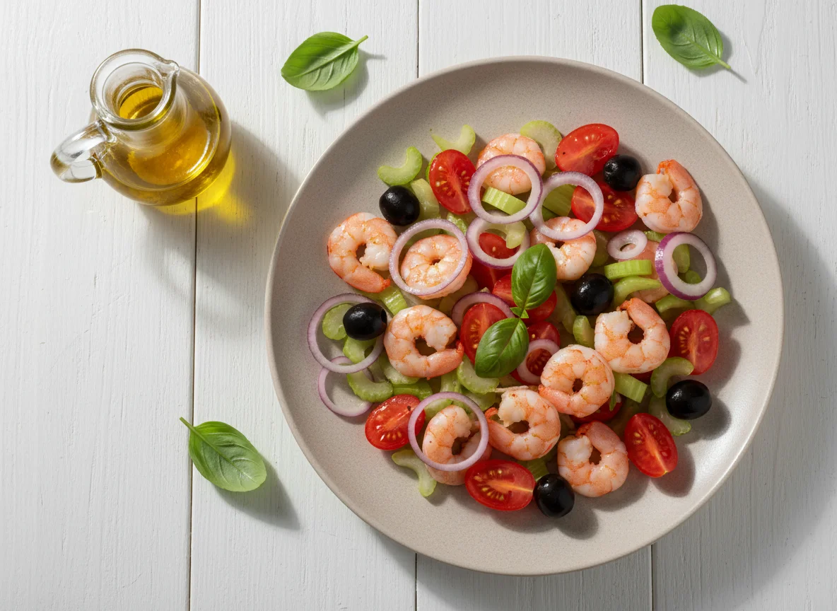 Салат с морепродуктами и помидорами photo