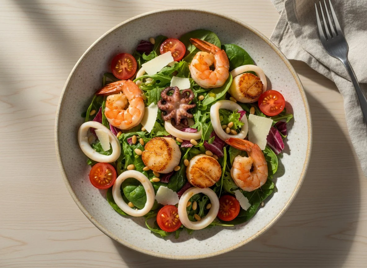 Салат с морепродуктами и сыром photo