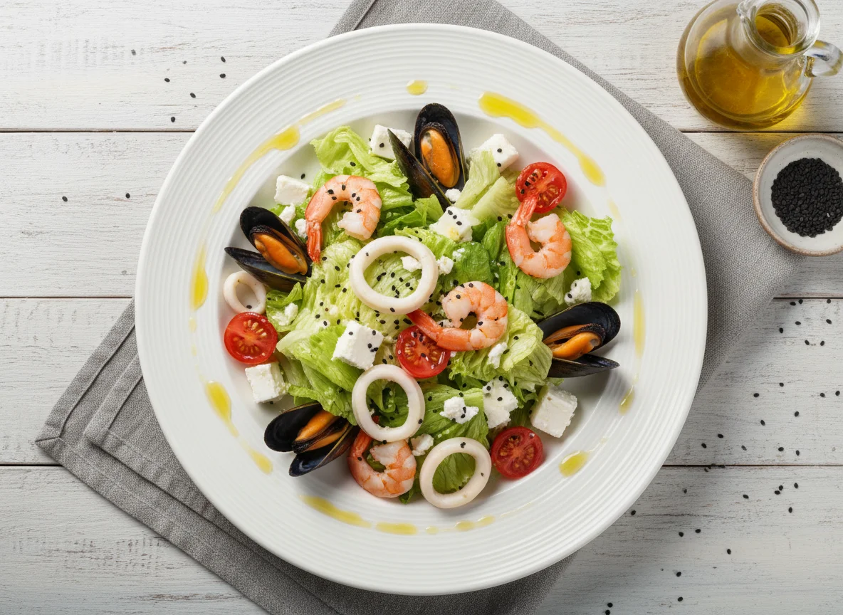 Салат с морепродуктами и сыром фета photo