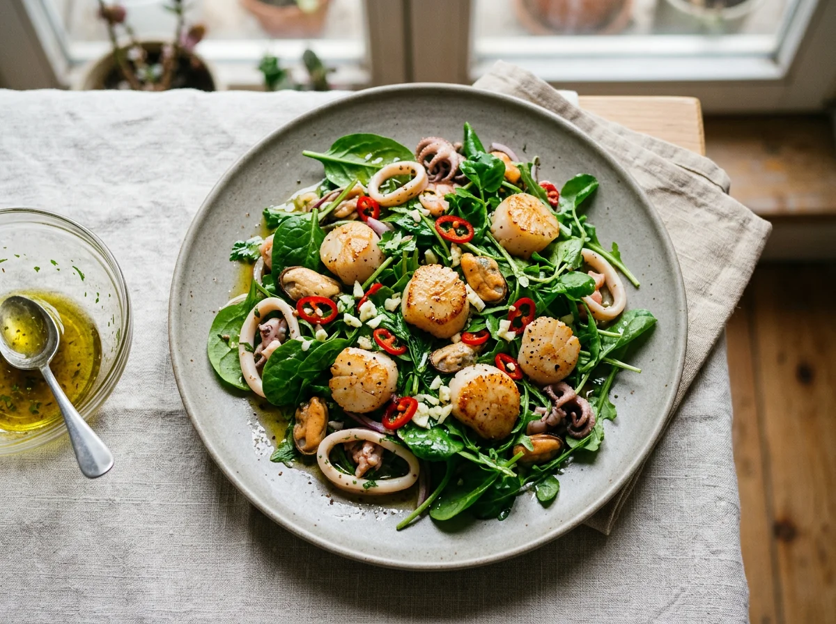 Салат с морепродуктами и зеленью photo