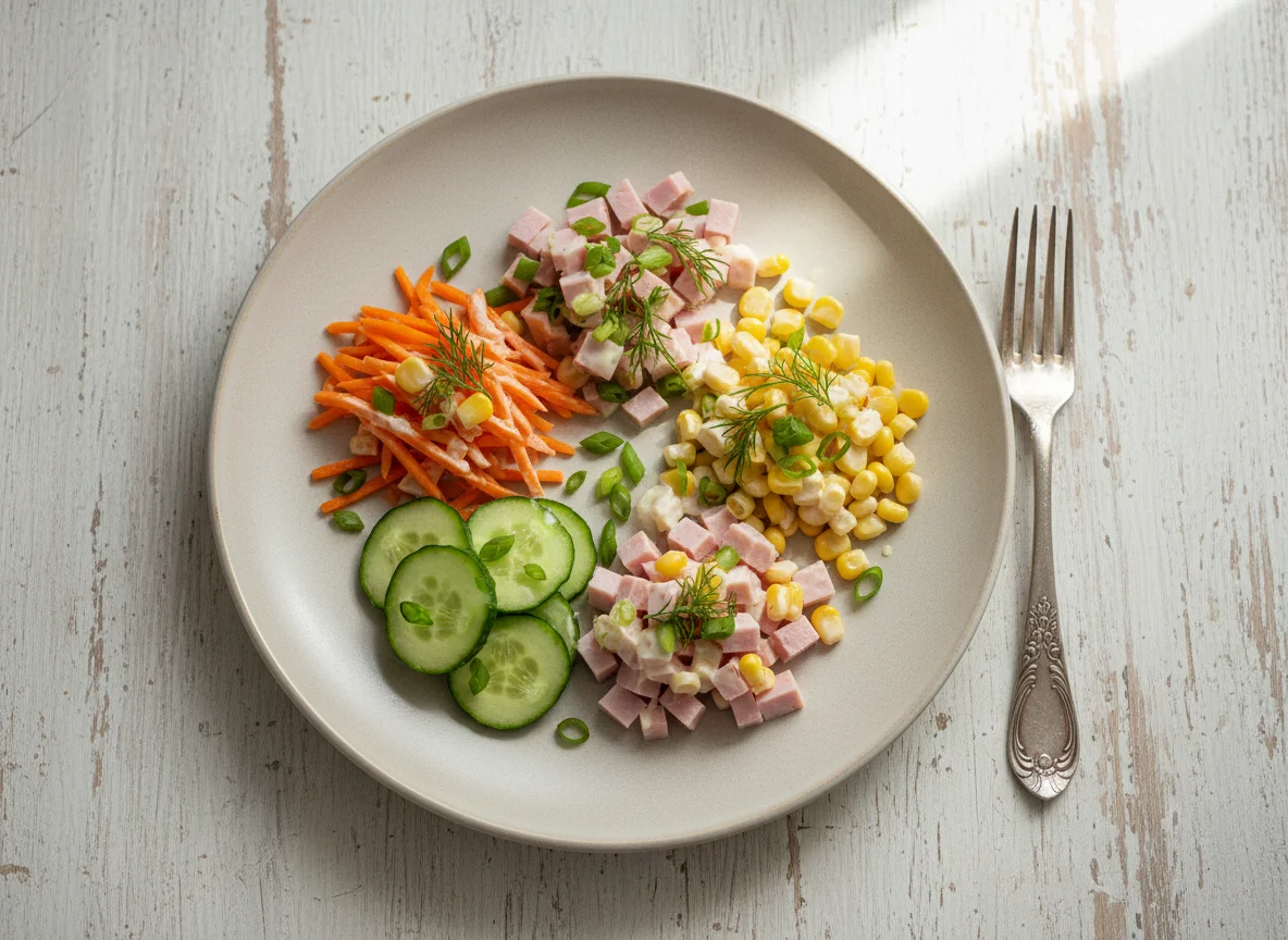 Салат с морковью, огурцом, ветчиной и кукурузой photo