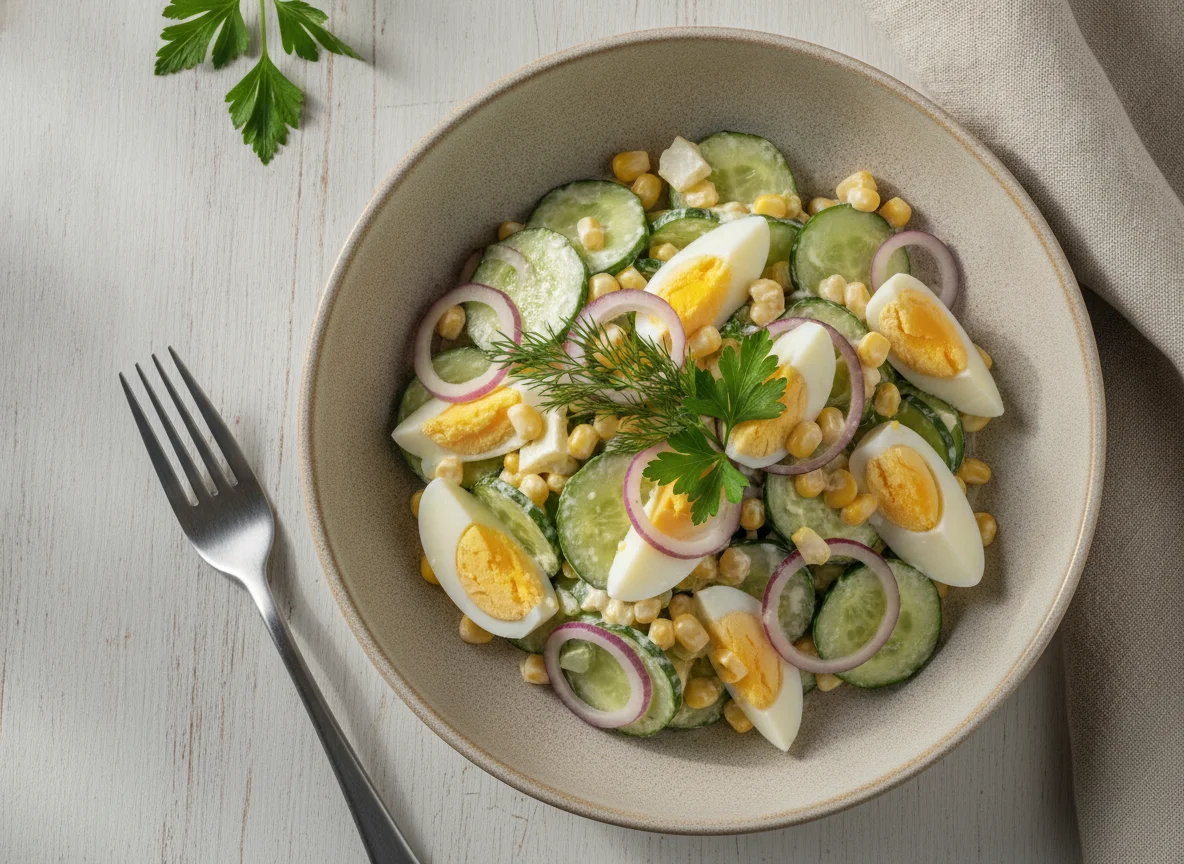Салат с огурцом, яйцом и кукурузой photo