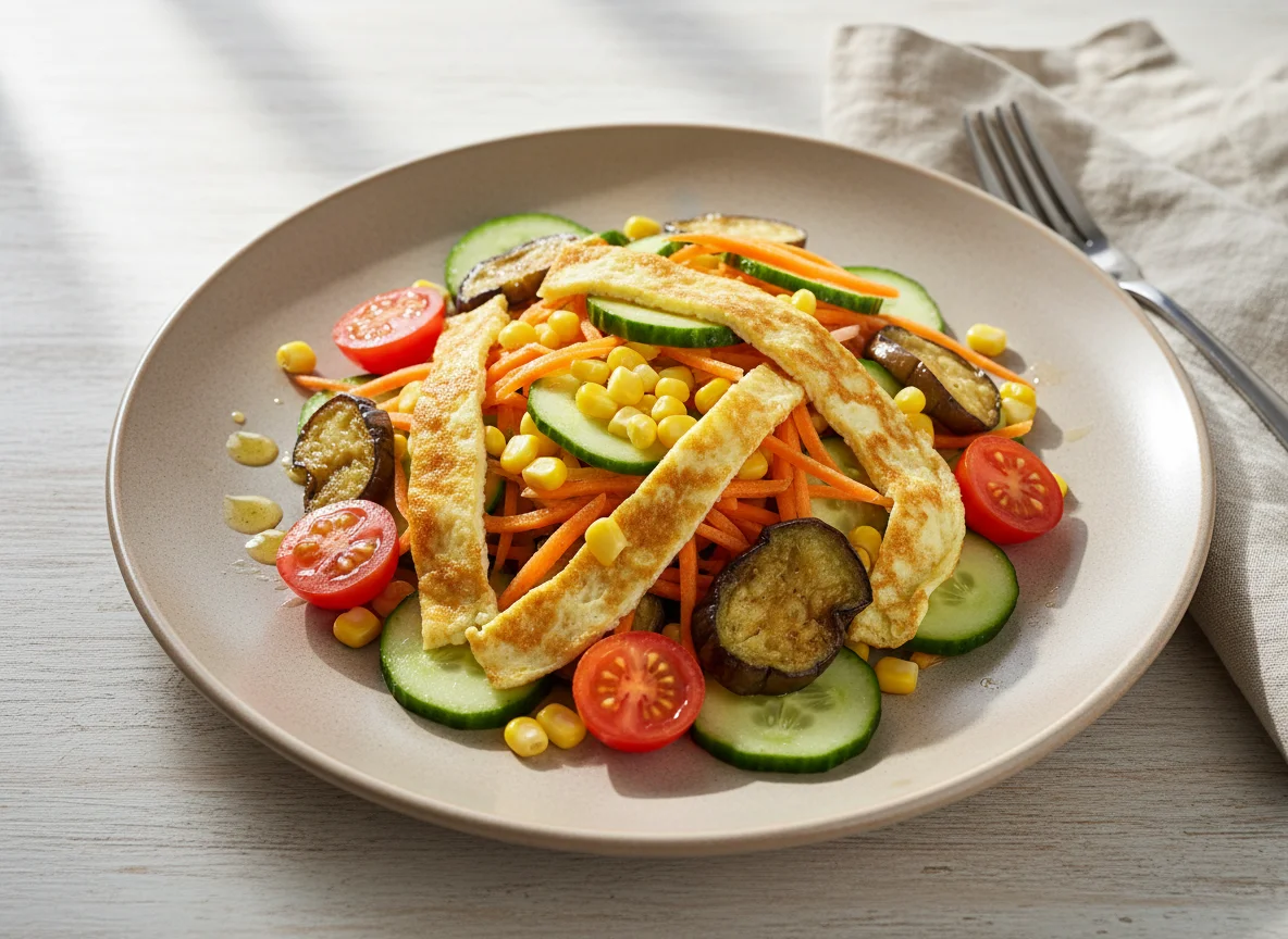 Салат с омлетом и овощами photo